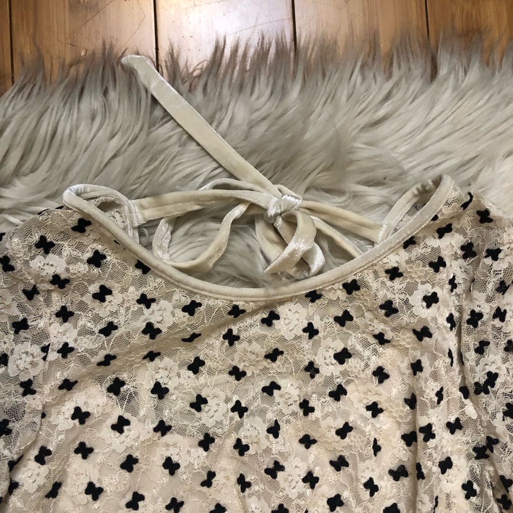 Free People Sheer Delight Polka Dots Bow Mesh Open Back Black Cream Mini size S - Picture 7 of 15